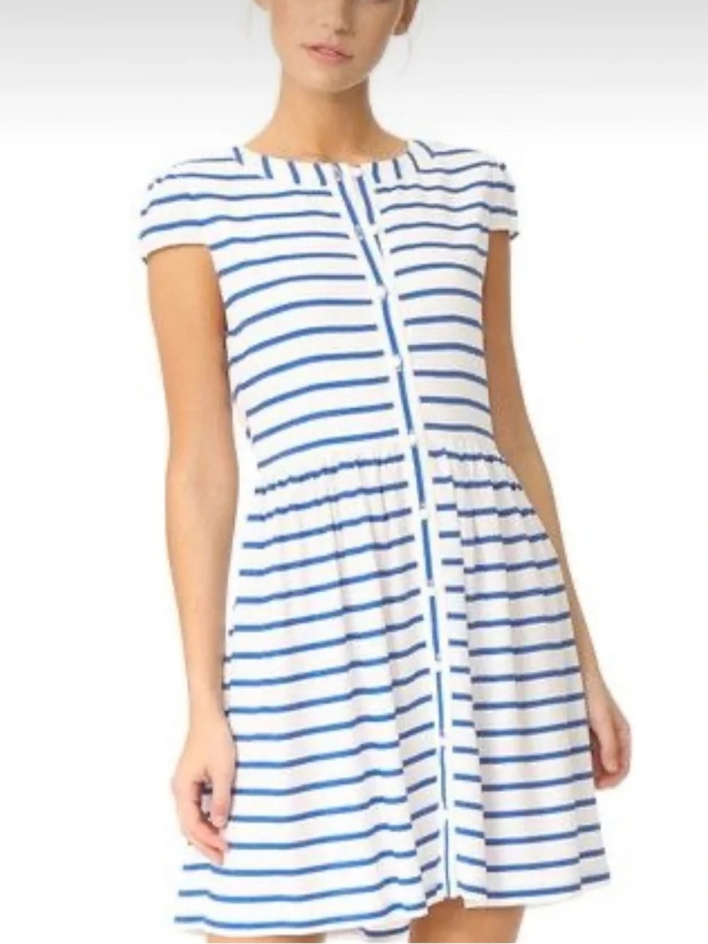NEW NWT Alice + Olivia Blue White Striped York Button-Front Dress 100% Viscose